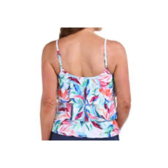 Maxine Of Hollywood Tankini Top Tropical Flutter Hem Swimsuit NEW Size 16 Swim - Picture 2 of 6